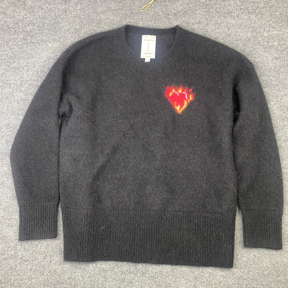 Risto Bimbiloski Fabrique Black Alpaca Mohair Flaming Heart Sweater Size 2 RARE